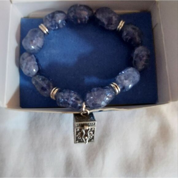 Avon 2004 Serenity Prayer Stretch  Bracelet Glass Beads Silver Prayer Box - Picture 8 of 9